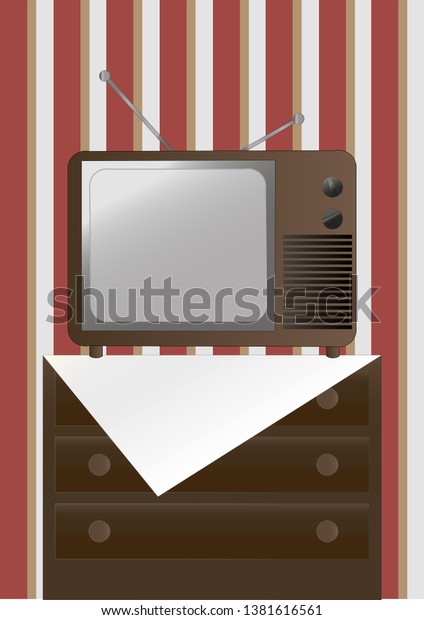 Old Tv On Dresser White Tablecloth Stock Vector Royalty Free