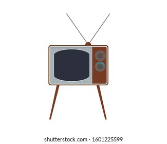 Old TV on legs. Vector illustration. White isolated background.