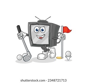 the old tv playing golf vector. cartoon character