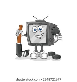 the old tv playing hockey vector. cartoon character