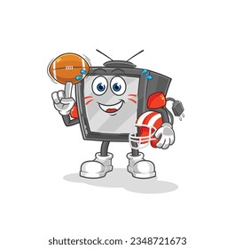 the old tv playing rugby character. cartoon mascot vector