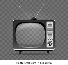 Vieja televisión. Televisión multimedia retro, televisor de Internet vintage, presentación Receptor de TV casero de madera de los años 80 con ilustración vectorial transparente