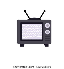 Vieja TV. Televisión retro. Problemas con la radiodifusión. Ruido e interferencia en la pantalla. Aparato doméstico con antena. Mira películas y videos. Dibujo plano