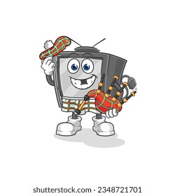 the old tv scottish with bagpipes vector. cartoon character