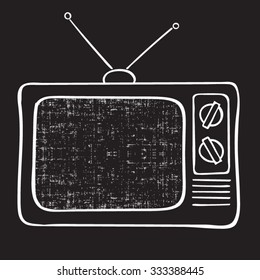 Old tv set  hand drawn vector illustration. Vintage grunge background.