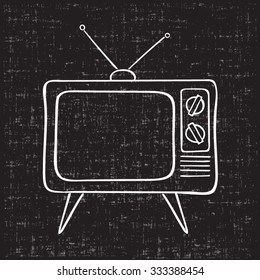 Old Tv Set  Hand Drawn Vector Illustration. Vintage Grunge Background.