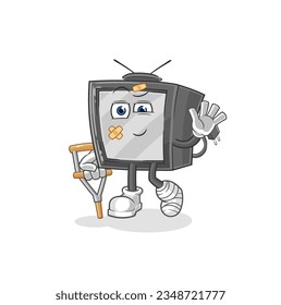 the old tv sick with limping stick. cartoon mascot vector