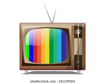 old TV with striped screen on white background