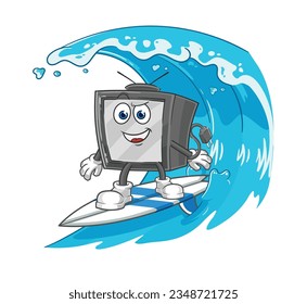 the old tv surfing character. cartoon mascot vector