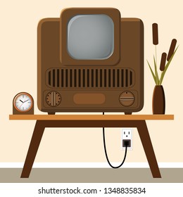 Old tv. Old technique. The ability to see the whole world. Vector illustration.