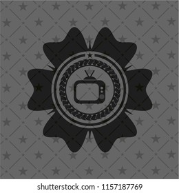 old tv, television icon inside dark badge