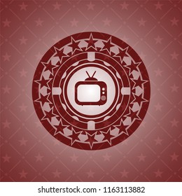 old tv, television icon inside retro style red emblem