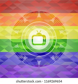old tv, television icon inside lgbt colors emblem 