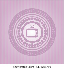 old tv, television icon inside realistic pink emblem