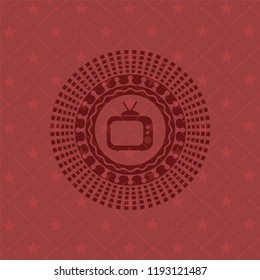 old tv, television icon inside red icon or emblem