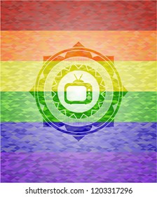 old tv, television icon inside lgbt colors emblem 