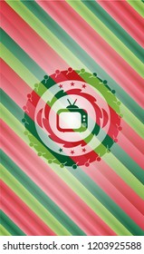 old tv, television icon inside christmas emblem background.