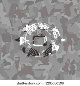 old tv, television icon inside grey camo emblem