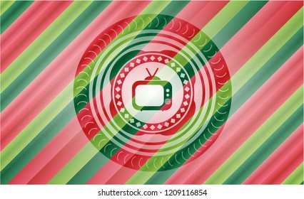 old tv, television icon inside christmas colors badge.