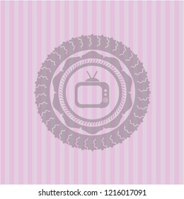 old tv, television icon inside pink emblem