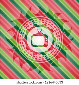 old tv, television icon inside christmas colors style emblem.