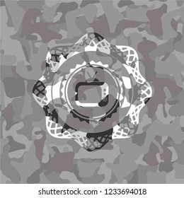 old tv, television icon inside grey camo texture