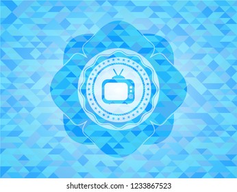 old tv, television icon inside realistic light blue mosaic emblem
