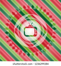 old tv, television icon inside christmas colors emblem.