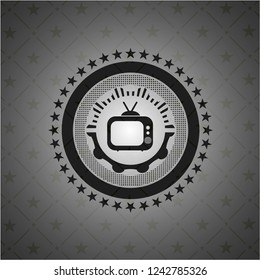 old tv, television icon inside realistic dark emblem