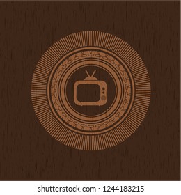 old tv, television icon inside wood signboards