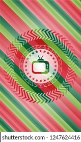 old tv, television icon inside christmas colors style badge.