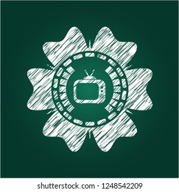 old tv, television icon inside chalk emblem