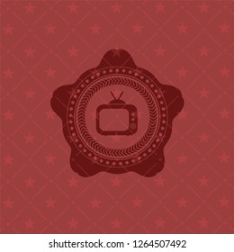 old tv, television icon inside vintage red emblem