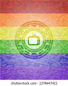 old tv, television icon inside lgbt colors emblem 
