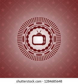 old tv, television icon inside vintage red emblem