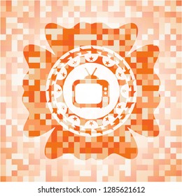 old tv, television icon inside orange mosaic emblem