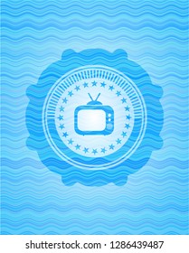 old tv, television icon inside water representation badge.