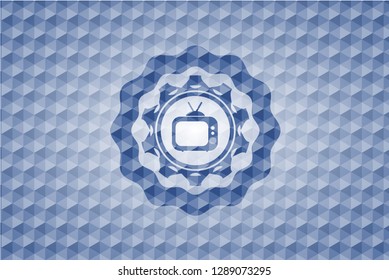 old tv, television icon inside blue hexagon emblem.
