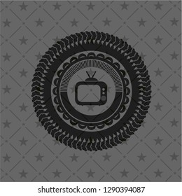 old tv, television icon inside realistic dark emblem