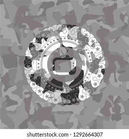 old tv, television icon inside grey camo texture