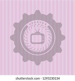 old tv, television icon inside badge with pink background