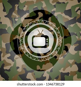 old tv, television icon inside camouflage texture