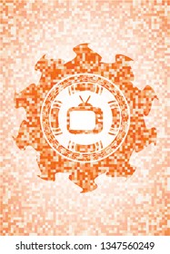 old tv, television icon inside orange mosaic emblem