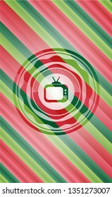 old tv, television icon inside christmas colors style emblem.