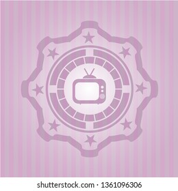 old tv, television icon inside retro style pink emblem