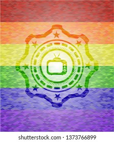 old tv, television icon inside lgbt colors emblem 