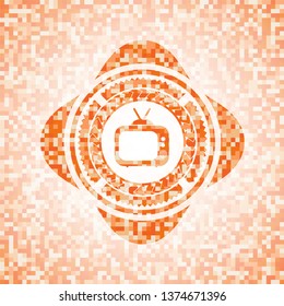 old tv, television icon inside orange mosaic emblem