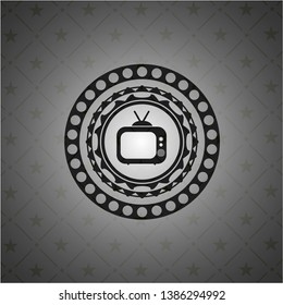 old tv, television icon inside realistic dark emblem