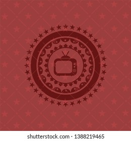 old tv, television icon inside vintage red emblem