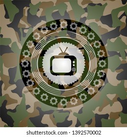 old tv, television icon inside camouflage texture
